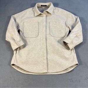 Merokeety women’s Beige fleece Oversized Button-Up w/snap button shacket, size M